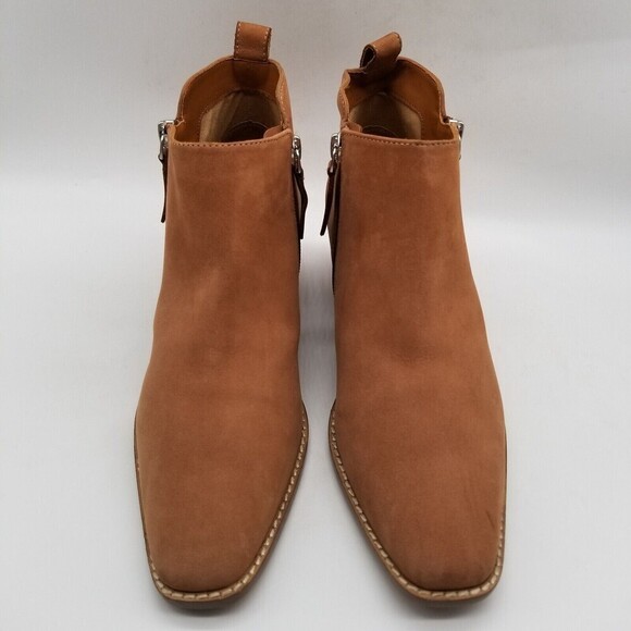 Linea Paolo Women Brown Suede Double Zip Block Heel Sochi Ankle Bootie 7.5 - Picture 3 of 9